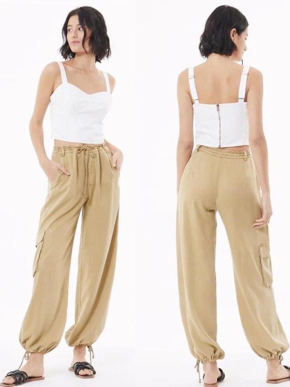 Young Fabulous & Broke Tan Wide-Leg Cargo boho Joggers size medium